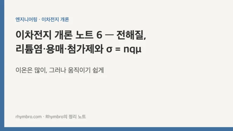 이차전지 개론 노트 6 — 전해질, 리튬염·용매·첨가제와 σ = nqμ