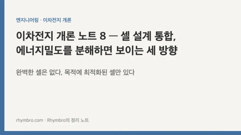 이차전지 개론 노트 8 — 셀 설계 통합, 에너지밀도를 분해하면 보이는 세 방향