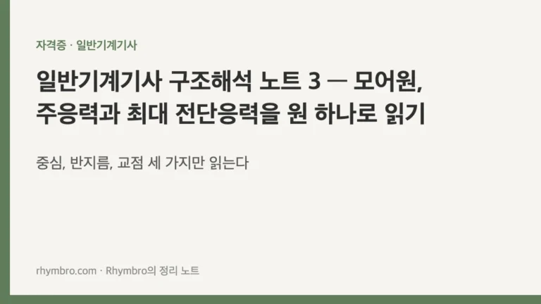 일반기계기사 구조해석 노트 3 — 모어원, 주응력과 최대 전단응력을 원 하나로 읽기