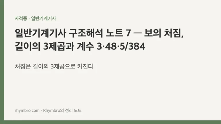 일반기계기사 구조해석 노트 7 — 보의 처짐, 길이의 3제곱과 계수 3·48·5/384