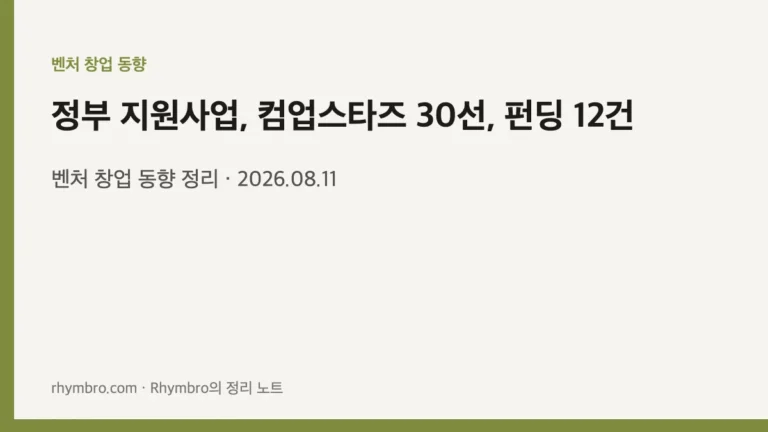 벤처 창업 동향 정리 — 정부 지원사업, 컴업스타즈 30선, 펀딩 12건 (2026.08.11)