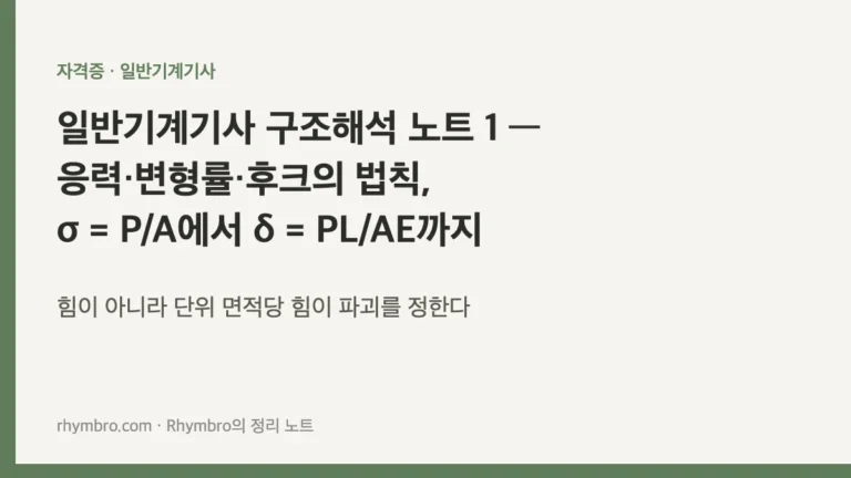 일반기계기사 구조해석 노트 1 — 응력·변형률·후크의 법칙, &sigma; = P/A에서 &delta; = PL/AE까지
