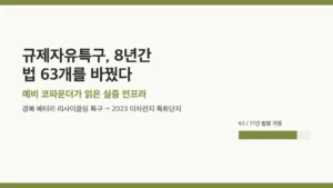 규제자유특구 8년간 법 63개 개정 현황을 정리한 개념 이미지, 벤처 창업 동향 카테고리